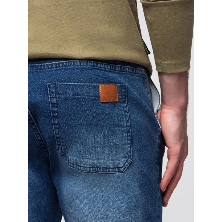 Vyriškos mėlynos jogger tipo kelnės su washed efektu