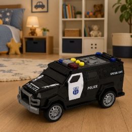 Juodas žaislinis policijos automobilis „Special Unit“ su šviesomis ir garsais