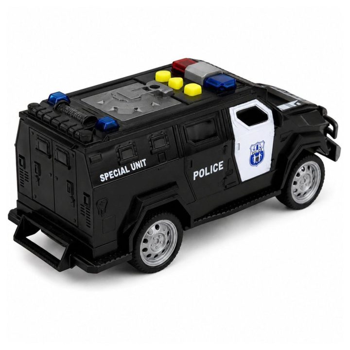 Juodas žaislinis policijos automobilis „Special Unit“ su šviesomis ir garsais