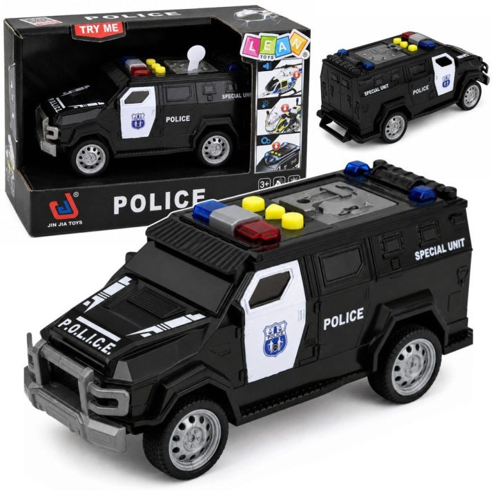 Juodas žaislinis policijos automobilis „Special Unit“ su šviesomis ir garsais