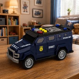 Tamsiai mėlynas žaislinis SWAT specialiosios tarnybos automobilis su šviesomis ir garsais