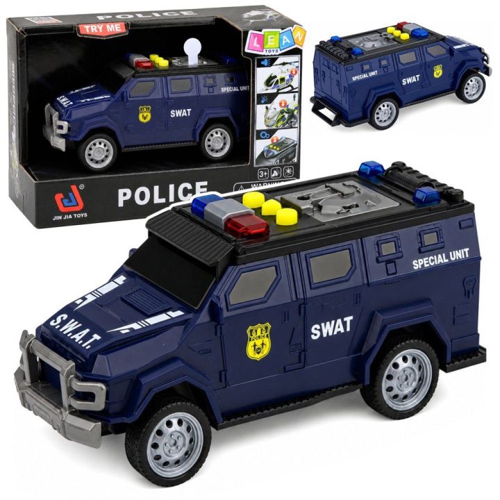 Tamsiai mėlynas žaislinis SWAT specialiosios tarnybos automobilis su šviesomis ir garsais