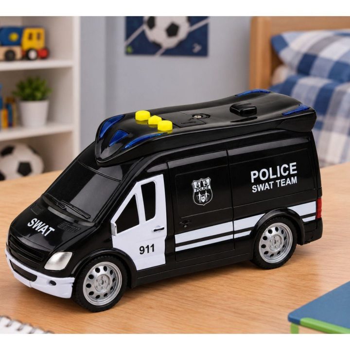 Žaislinis policijos SWAT mikroautobusas su šviesomis ir garsais, 15,5 cm