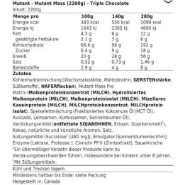 Masės auginimo gaineris Mutant Mass 2,2 kg, trigubo šokolado skonio
