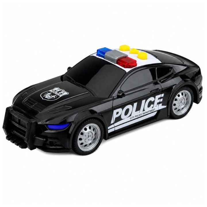 Juodas žaislinis policijos automobilis su šviesomis ir garsais 1:32