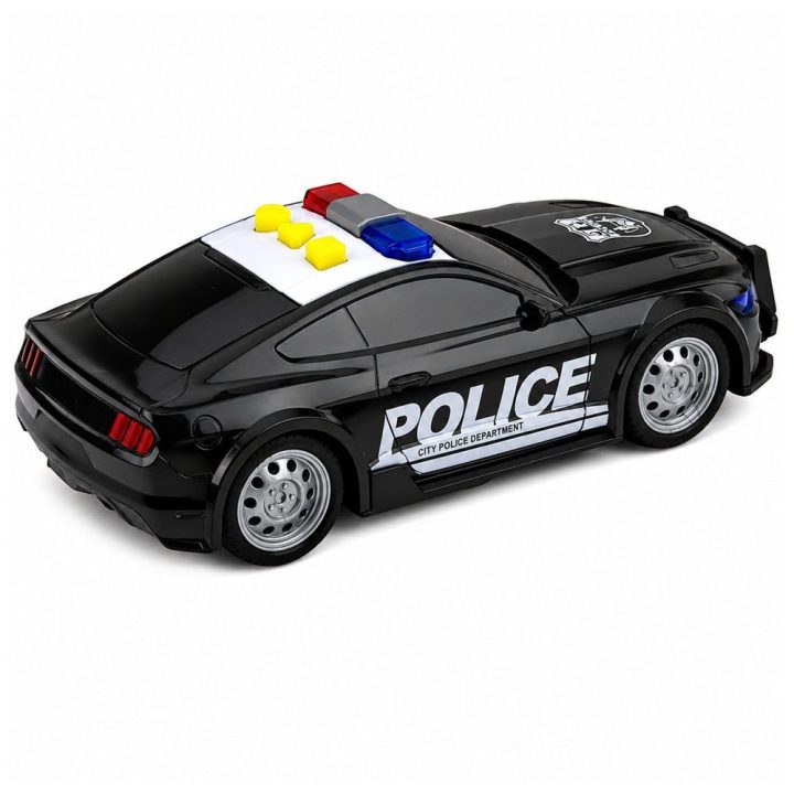 Juodas žaislinis policijos automobilis su šviesomis ir garsais 1:32