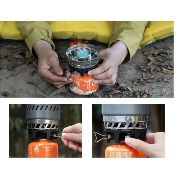 Turistinė dujinė viryklė su 600 ml puodeliu, juoda