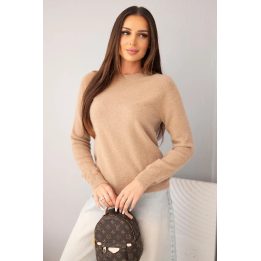 Moteriškas megztinis su baby alpaka, ilgomis rankovėmis, camel spalvos