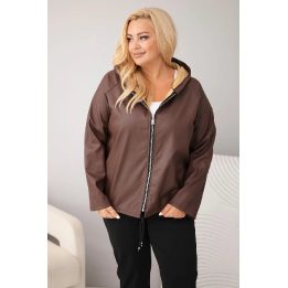 Moteriška Plus Size striukė su gobtuvu ir reguliuojama apačia, ruda