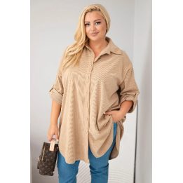 Moteriški Plus Size marškiniai su podvinėjamomis rankovėmis, smėlio spalvos