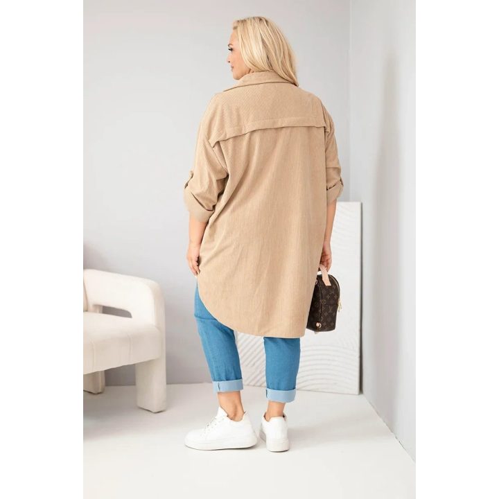 Moteriški Plus Size marškiniai su podvinėjamomis rankovėmis, smėlio spalvos