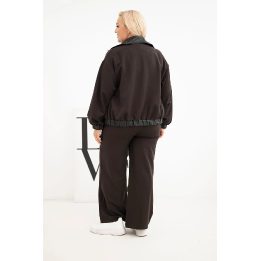 Moteriškas Plus Size komplektas su užtraukiamu džemperiu ir plačiomis kelnėmis, rudas