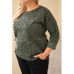 Moteriška Plus Size palaidinė su leopardo raštu ir ilgesne nugara, chaki spalvos