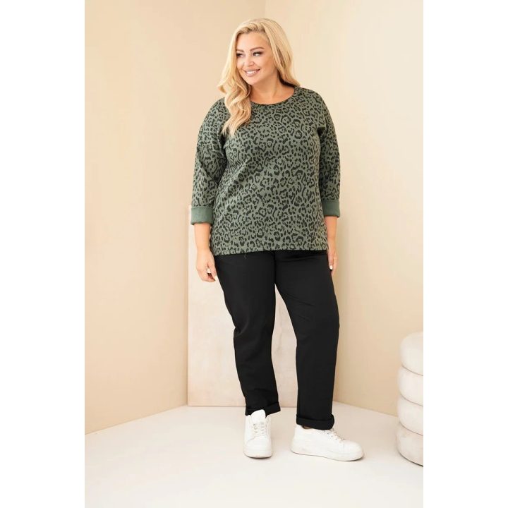 Moteriška Plus Size palaidinė su leopardo raštu ir ilgesne nugara, chaki spalvos