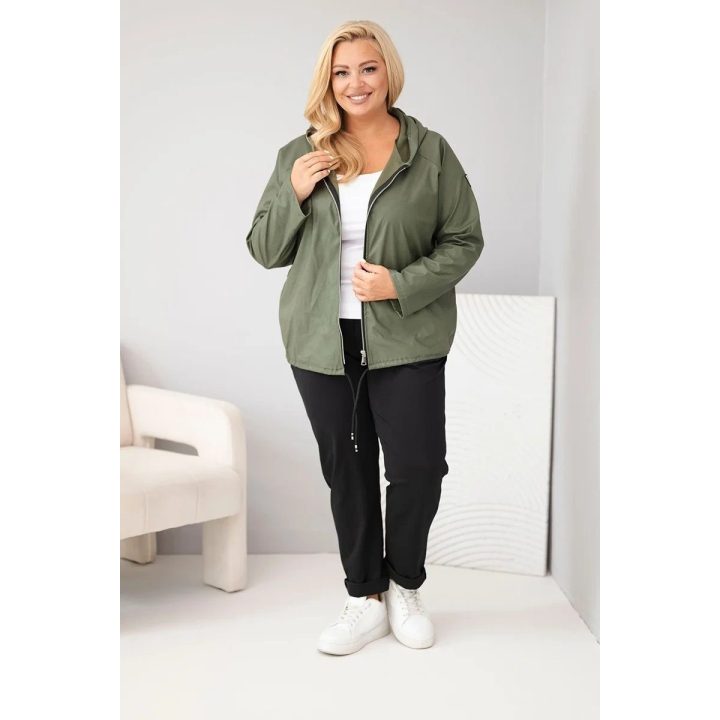 Moteriška Plus Size striukė su gobtuvu ir reguliuojama apačia, chaki spalvos