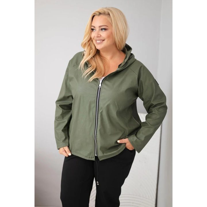 Moteriška Plus Size striukė su gobtuvu ir reguliuojama apačia, chaki spalvos