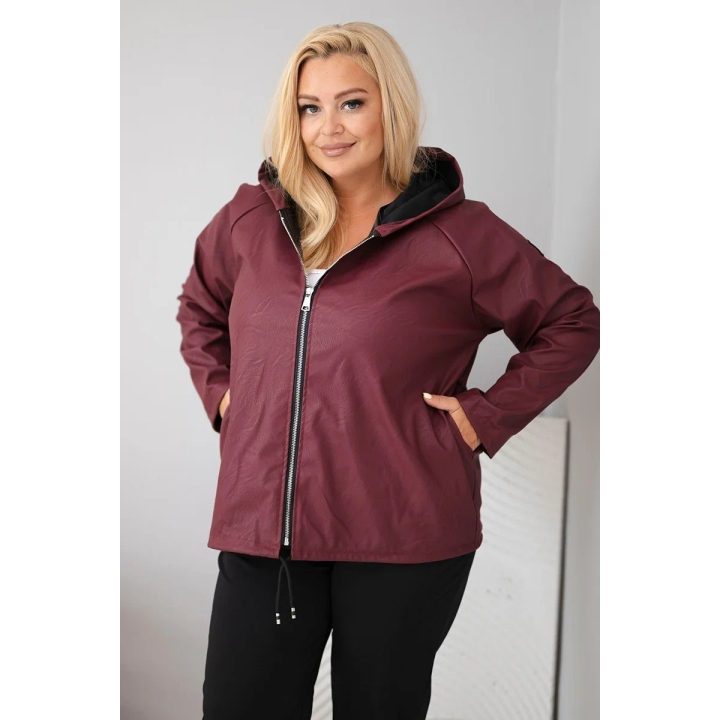 Moteriška Plus Size striukė su gobtuvu ir reguliuojama apačia, bordo spalvos