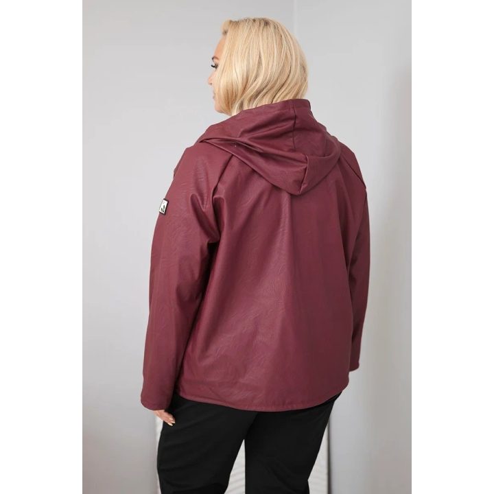 Moteriška Plus Size striukė su gobtuvu ir reguliuojama apačia, bordo spalvos