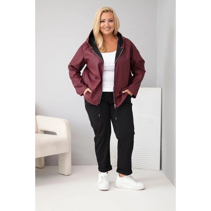 Moteriška Plus Size striukė su gobtuvu ir reguliuojama apačia, bordo spalvos