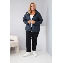 Moteriška Plus Size striukė su gobtuvu ir reguliuojama apačia, tamsiai mėlyna