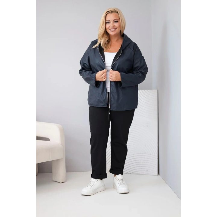 Moteriška Plus Size striukė su gobtuvu ir reguliuojama apačia, tamsiai mėlyna