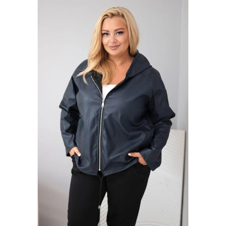 Moteriška Plus Size striukė su gobtuvu ir reguliuojama apačia, tamsiai mėlyna