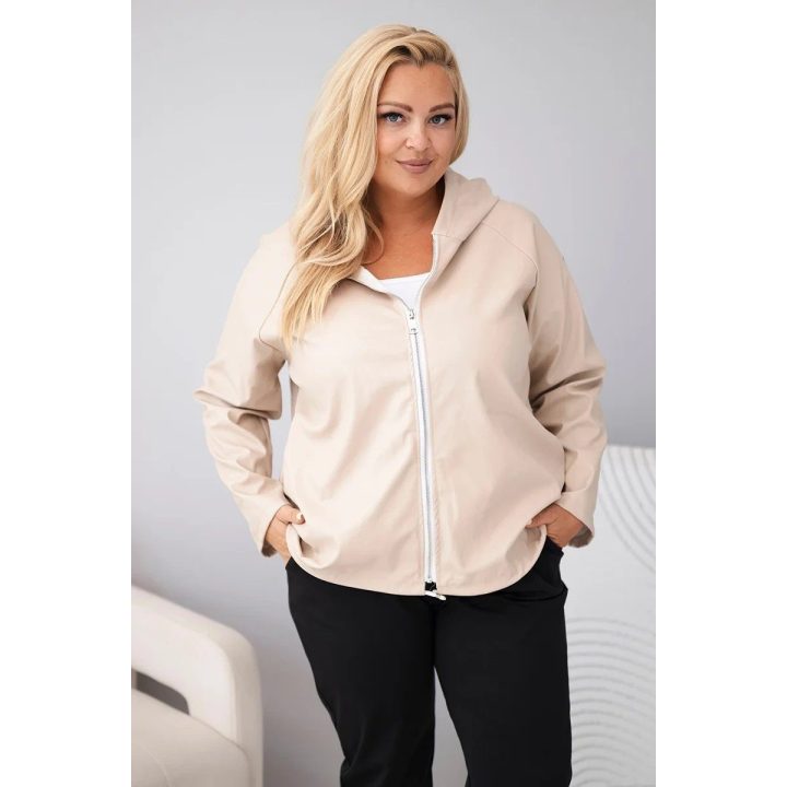 Moteriška Plus Size striukė su gobtuvu ir reguliuojama apačia, smėlio spalvos