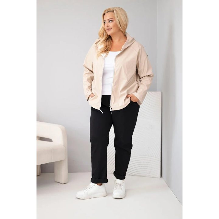 Moteriška Plus Size striukė su gobtuvu ir reguliuojama apačia, smėlio spalvos