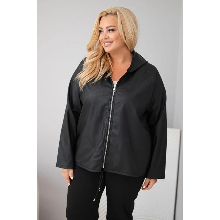 Moteriška Plus Size striukė su gobtuvu ir reguliuojama apačia, juoda