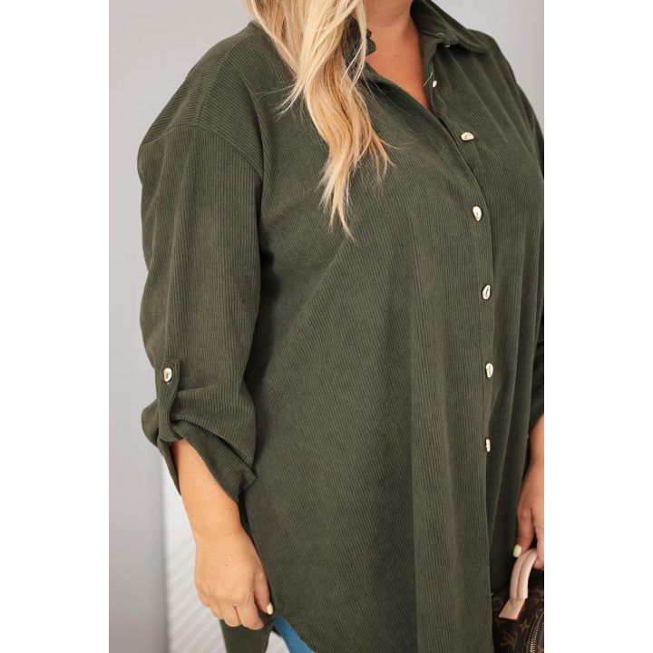 Moteriški Plus Size marškiniai su raišteliais rankovėse, chaki spalvos