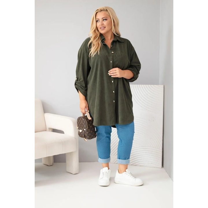 Moteriški Plus Size marškiniai su raišteliais rankovėse, chaki spalvos