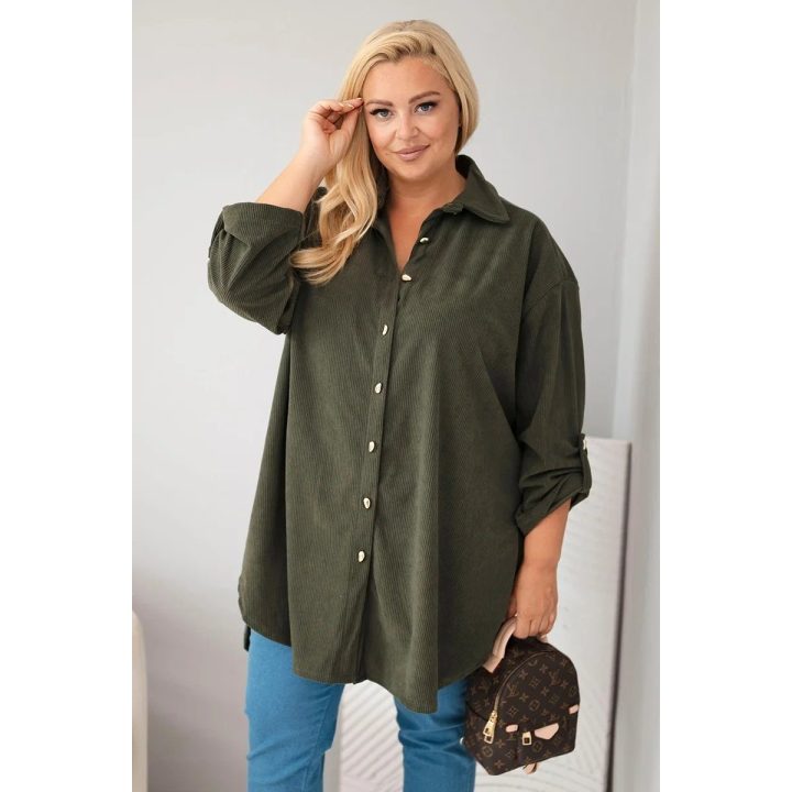 Moteriški Plus Size marškiniai su raišteliais rankovėse, chaki spalvos