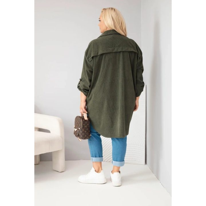 Moteriški Plus Size marškiniai su raišteliais rankovėse, chaki spalvos