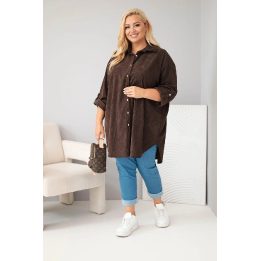 Moteriški Plus Size marškiniai iš viskozės su nuimamomis rankovėmis, rudi