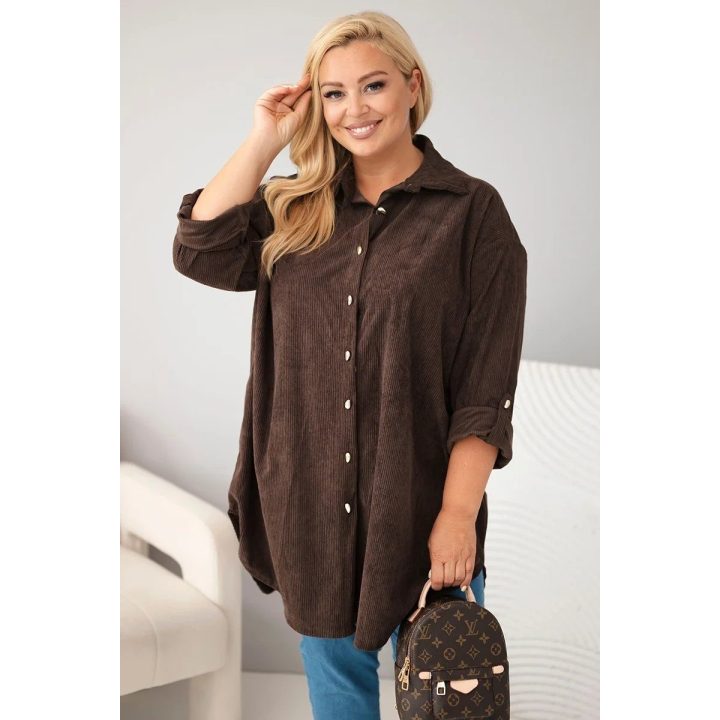 Moteriški Plus Size marškiniai iš viskozės su nuimamomis rankovėmis, rudi