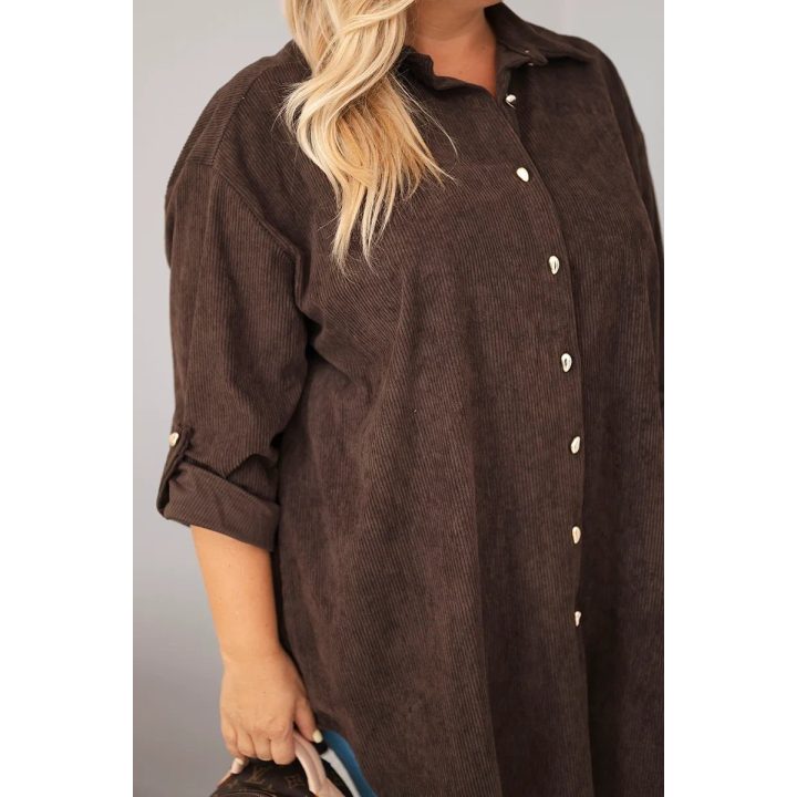 Moteriški Plus Size marškiniai iš viskozės su nuimamomis rankovėmis, rudi