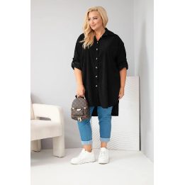 Moteriški Plus Size marškiniai su kišenėmis, juodi
