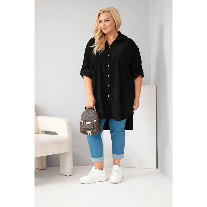 Moteriški Plus Size marškiniai su kišenėmis, juodi