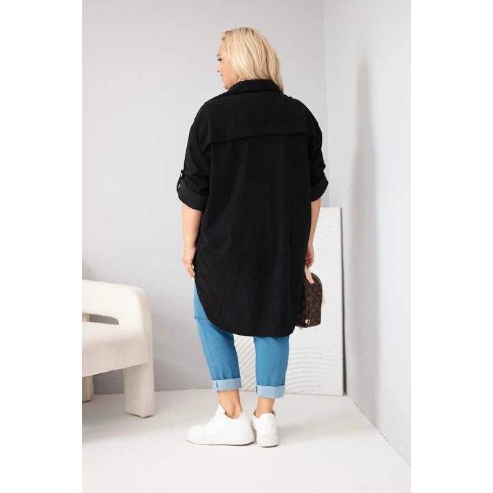Moteriški Plus Size marškiniai su kišenėmis, juodi