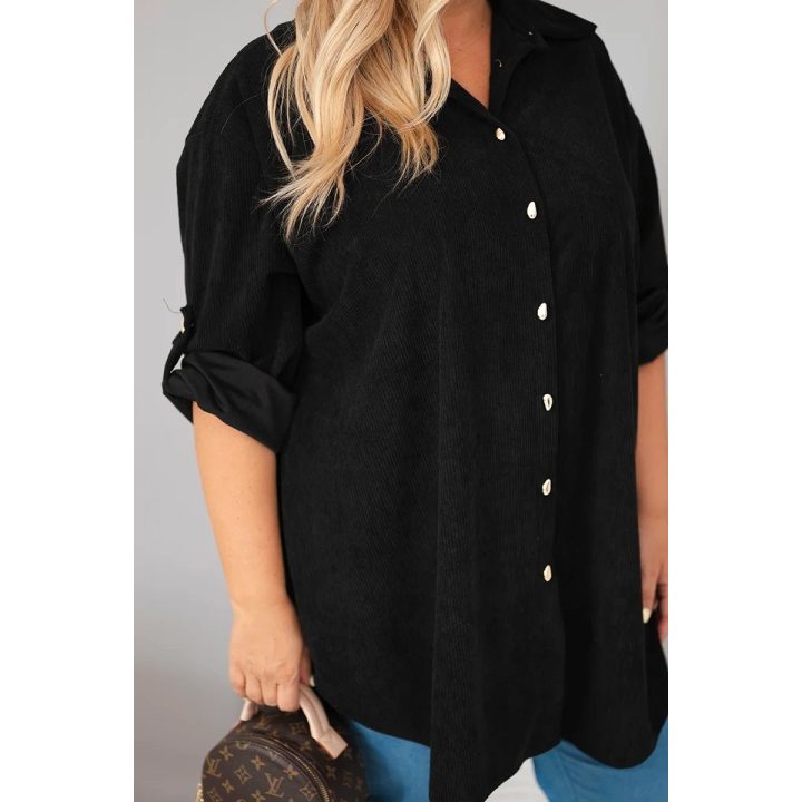 Moteriški Plus Size marškiniai su kišenėmis, juodi