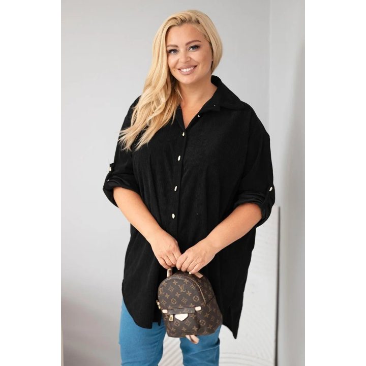 Moteriški Plus Size marškiniai su kišenėmis, juodi