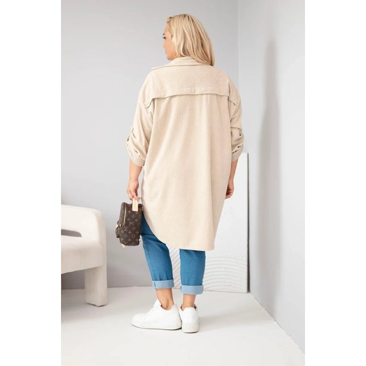 Moteriški Plus Size marškiniai su vintažinio tipo faktūra, smėlio spalvos