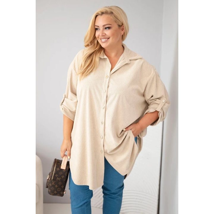Moteriški Plus Size marškiniai su vintažinio tipo faktūra, smėlio spalvos