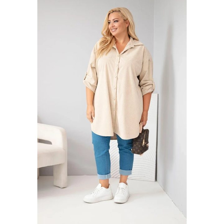 Moteriški Plus Size marškiniai su vintažinio tipo faktūra, smėlio spalvos