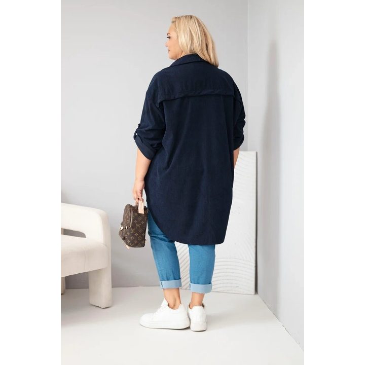 Moteriški Plus Size marškiniai iš viskozės, tamsiai mėlyni