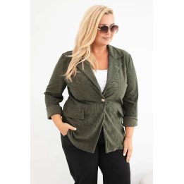 Moteriška Plus Size švarkelio tipo striukė su atvartais ir kišenėmis, chaki spalvos