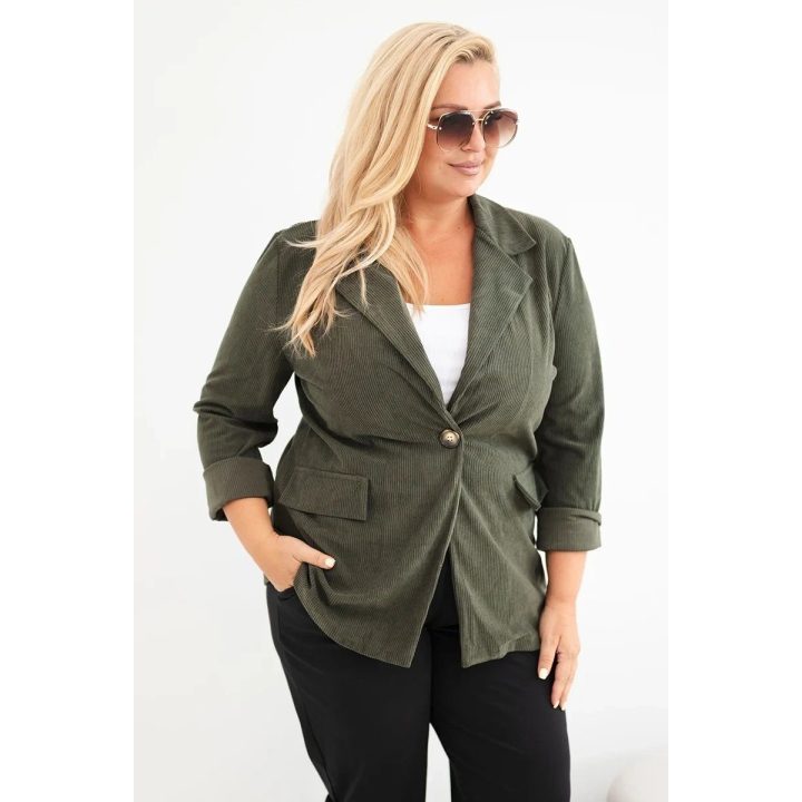 Moteriška Plus Size švarkelio tipo striukė su atvartais ir kišenėmis, chaki spalvos