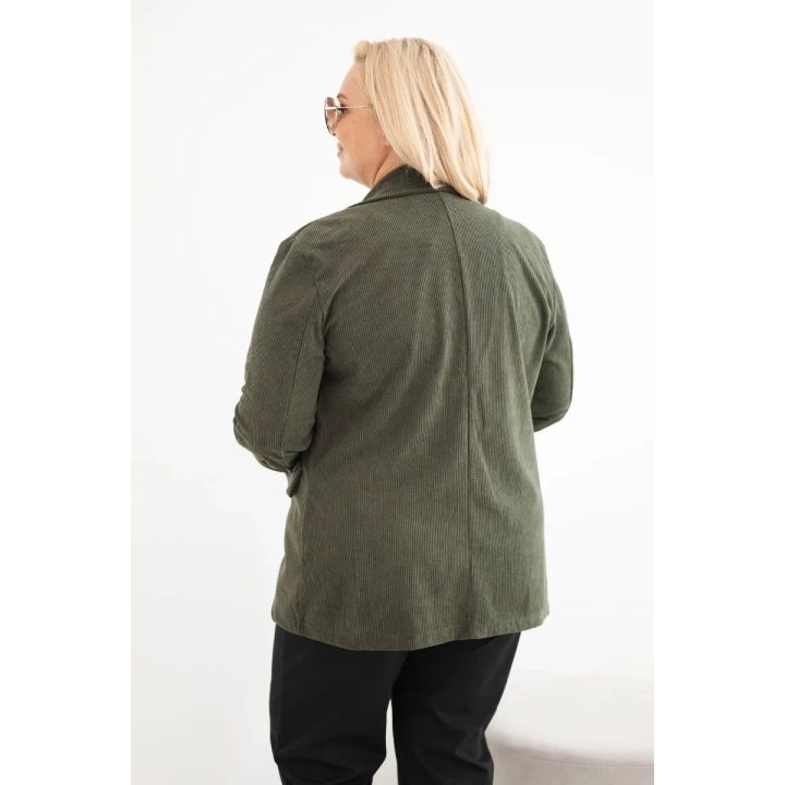 Moteriška Plus Size švarkelio tipo striukė su atvartais ir kišenėmis, chaki spalvos