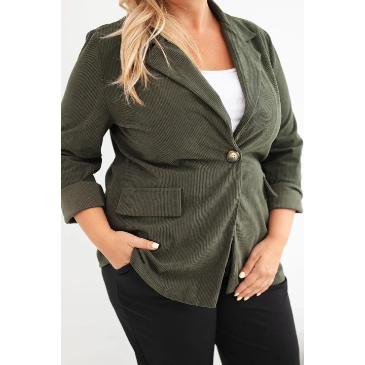 Moteriška Plus Size švarkelio tipo striukė su atvartais ir kišenėmis, chaki spalvos