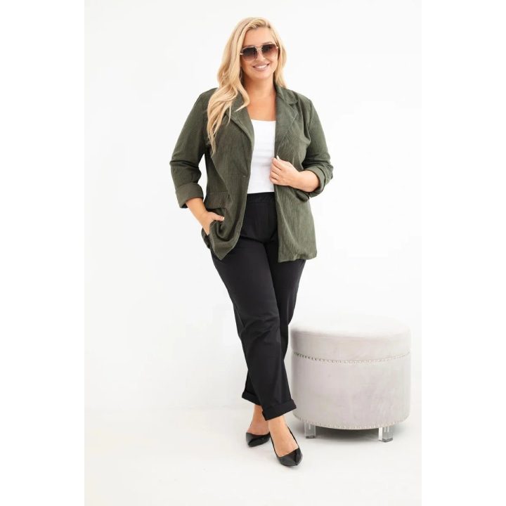 Moteriška Plus Size švarkelio tipo striukė su atvartais ir kišenėmis, chaki spalvos